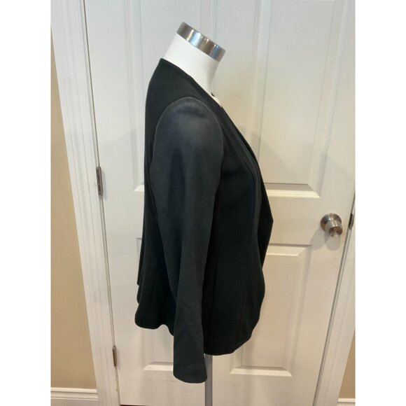 Theory Yaisa Pryor Black Open Front Shoulder Zipper Leather Sleeve Jacket Size S - Picture 3 of 6